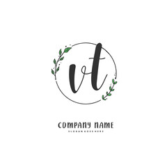 V T VT Initial handwriting and signature logo design with circle. Beautiful design handwritten logo for fashion, team, wedding, luxury logo.