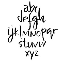 Hand drawn font made by dry brush strokes. Grunge style alphabet. Handwritten font. Vector illustration.