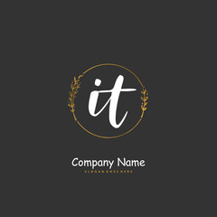 I T IT Initial handwriting and signature logo design with circle. Beautiful design handwritten logo for fashion, team, wedding, luxury logo.