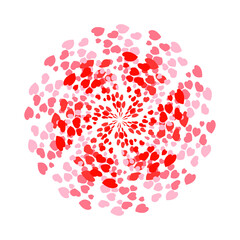 Happy Valentines day red vintage round background. Card with hearts. Mandala.