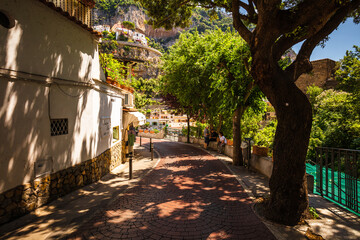 Characteristic alley in Positano town, Amalfi coast, Italy, Europe