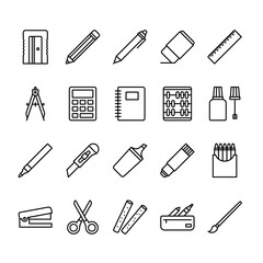 Set of School Equipment Outline Icon