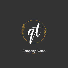 Q T QT Initial handwriting and signature logo design with circle. Beautiful design handwritten logo for fashion, team, wedding, luxury logo.