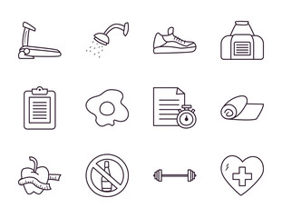 Healthy and sport line style icon set vector design