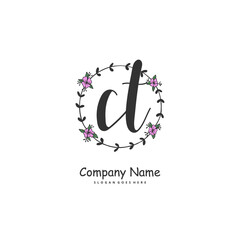 C T CT Initial handwriting and signature logo design with circle. Beautiful design handwritten logo for fashion, team, wedding, luxury logo.