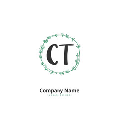 C T CT Initial handwriting and signature logo design with circle. Beautiful design handwritten logo for fashion, team, wedding, luxury logo.