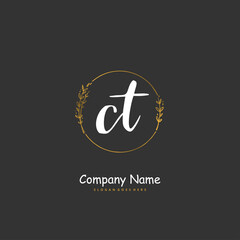 C T CT Initial handwriting and signature logo design with circle. Beautiful design handwritten logo for fashion, team, wedding, luxury logo.