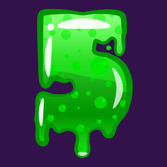 Slime font type number 5 latin alphabet. Green bubbling toxic mold