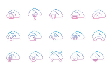 Obraz premium Cloud computing gradient style icon set vector design