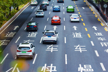 The unimpeded traffic of the city at sunset