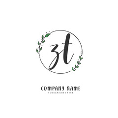 Z T ZT Initial handwriting and signature logo design with circle. Beautiful design handwritten logo for fashion, team, wedding, luxury logo.