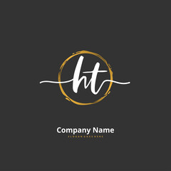 H T HT Initial handwriting and signature logo design with circle. Beautiful design handwritten logo for fashion, team, wedding, luxury logo.