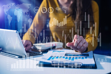 Intelligence (BI) and business analytics (BA) with (KPI) dashboard concept.Website designer working