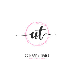 U T UT Initial handwriting and signature logo design with circle. Beautiful design handwritten logo for fashion, team, wedding, luxury logo.