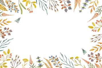 Hand drawn watercolor illustration. Autumn Frame. Perfect for wedding invitations, greeting cards, blogs, prints and more