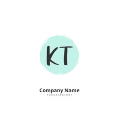 K T KT Initial handwriting and signature logo design with circle. Beautiful design handwritten logo for fashion, team, wedding, luxury logo.