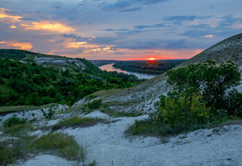 Beautiful sunset on the Don river in Boguchar, Voronezh region Russia.