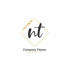 N T NT Initial handwriting and signature logo design with circle. Beautiful design handwritten logo for fashion, team, wedding, luxury logo.