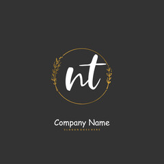 N T NT Initial handwriting and signature logo design with circle. Beautiful design handwritten logo for fashion, team, wedding, luxury logo.