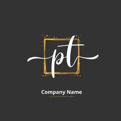 P T PT Initial handwriting and signature logo design with circle. Beautiful design handwritten logo for fashion, team, wedding, luxury logo.