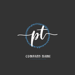 P T PT Initial handwriting and signature logo design with circle. Beautiful design handwritten logo for fashion, team, wedding, luxury logo.
