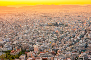 Yellow Sunset Over the Rooftops of Athens