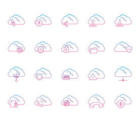 Obraz premium Cloud computing gradient style icon set vector design