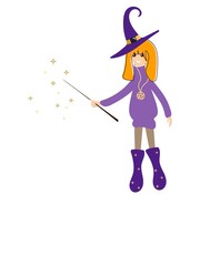 Little witch with a magic wand.
Vector isolated design.
