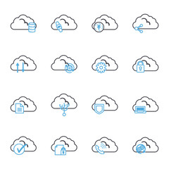 Cloud computing line style icon set vector design