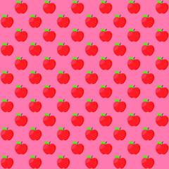 Red apple with green leaf and pink background repeat pattern