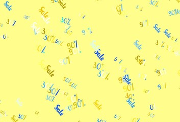 Light Blue, Yellow vector background with 30, 50, 90 % signs of sales.