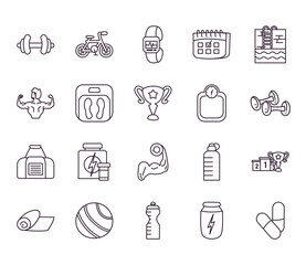 Healthy and sport line style icon set vector design