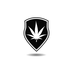 Shield and marijuana or cannabis leaf icon with shadow