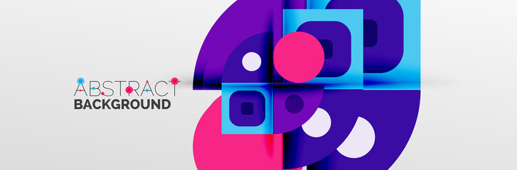 Bright color circles, abstract round shapes and triangles composition with shadow effects. Vector modern geometric design template