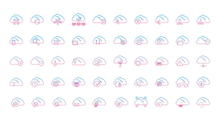 Cloud computing gradient style icon set vector design