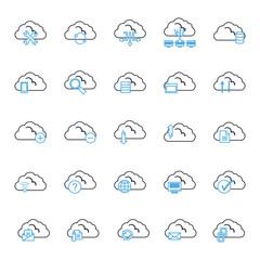 Cloud computing line style icon set vector design
