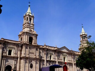 Fototapeta premium South America, Peru, city of Arequipa, Plaza de Armas, Basilica Cathedral
