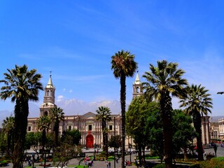 Fototapeta na wymiar South America, Peru, city of Arequipa, Plaza de Armas, Basilica Cathedral