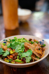 Couple's Sliced Beef in Chili Sauce, traditional Szechuan cuisine in China.