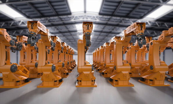 Robotic arms in factory