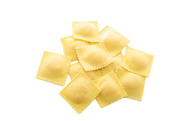 Classic uncooked ravioli pasta isolated on a white background