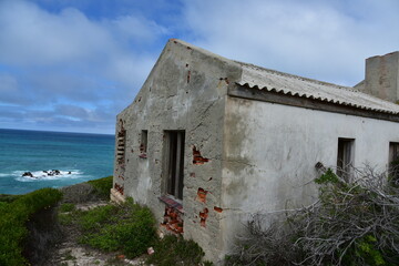 Fototapeta na wymiar A forgotten ruin on the dunes overlooking the Indian Ocean near De Hoop Nature Reserve, Western Cape, South Africa.