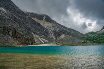 Fototapeta premium Milk sea, a glacier lagoon in the snow mountains in Yading, China.