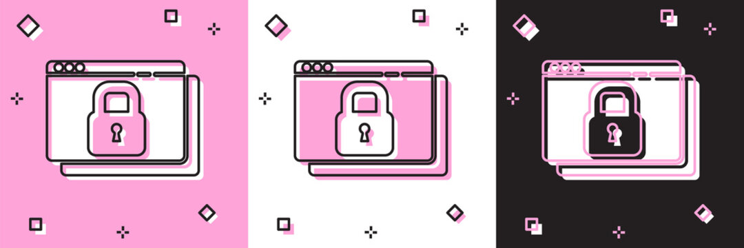 Set Secure your site with HTTPS, SSL icon isolated on pink and white, black background. Internet communication protocol. Vector.