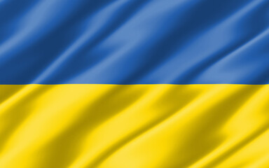 Silk wavy flag of Ukraine graphic. Wavy Ukrainian flag 3D illustration. Rippled Ukraine country flag is a symbol of freedom, patriotism and independence.