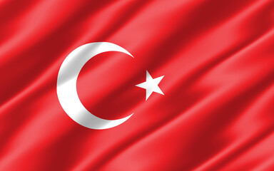 Silk wavy flag of Turkey graphic. Wavy Turkish flag 3D illustration. Rippled Turkey country flag is a symbol of freedom, patriotism and independence.