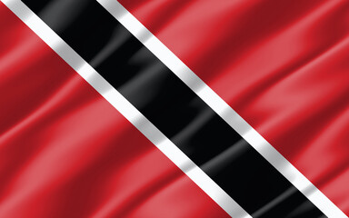 Silk wavy flag of Trinidad and Tobago graphic. Wavy Trinidadian and Tobagonian flag 3D illustration. Rippled Trinidad and Tobago country flag is a symbol of freedom, patriotism and independence.