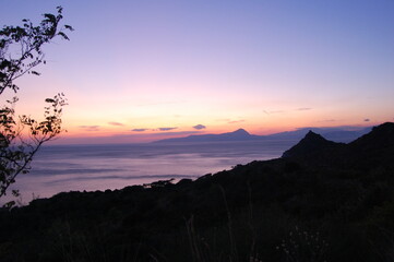 Sunset on the amalfitana coast from the top of a hill