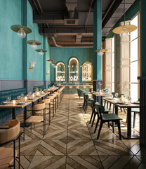 Restaurant and bar interior.Modern classic style.3d rendering
