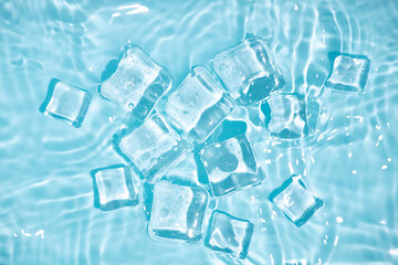 Cool and transparent ice cubes in summer